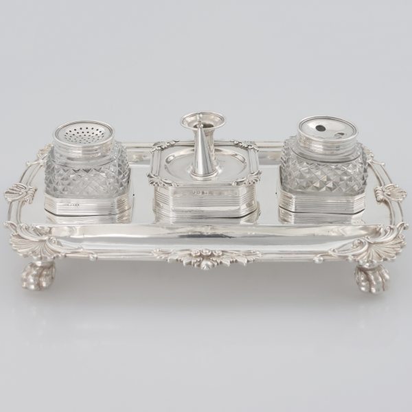 A George III sterling silver inkstand, John Cramer, London, 1812