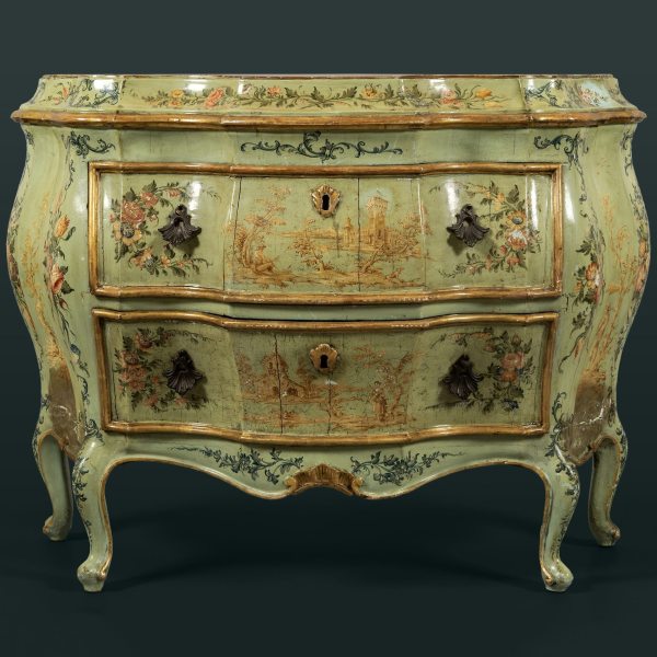 A North Italian carved wood and lacquered in polychrome commode, Venice, mid-18th century