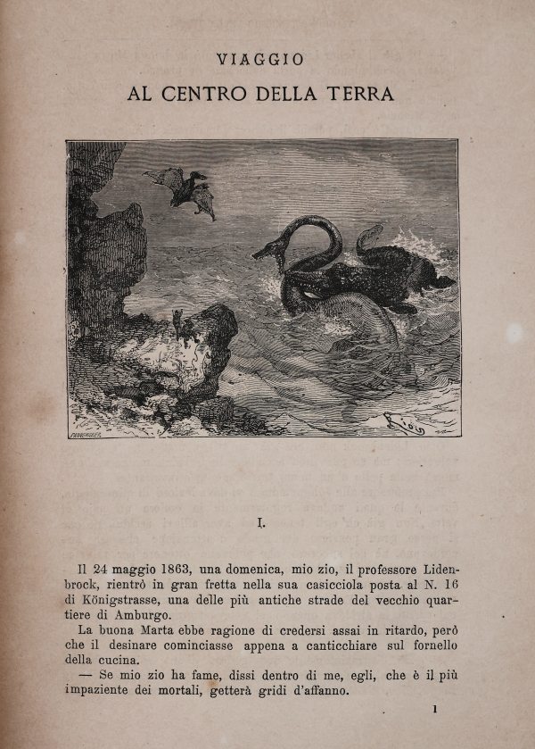 Verne Jules. Viaggio al centro della terra.. con 56 incisioni. Milano. Tipografia ed. Lombarda. 1876