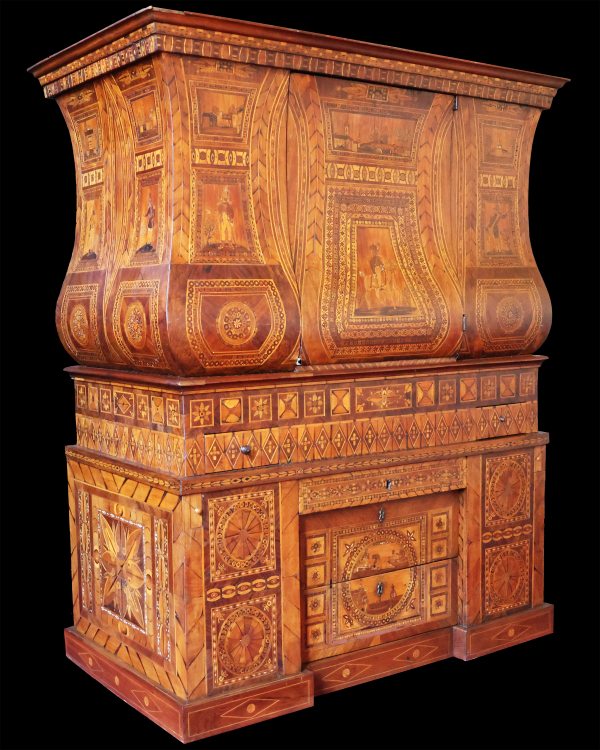 An Italian cabinet inlaid in various Woods. Signed Cesare Segala, 1842. Emilia-Romagna, 19th century