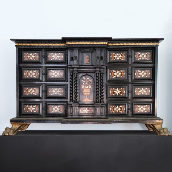 An Italian ebonized wood cabinet inlaid with woods and mother-of-pearl, Florence, 16th century