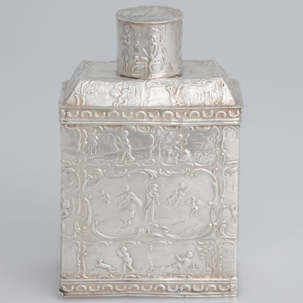 A German silver tea caddy, Dingeldein?, Hanau, late XIX century