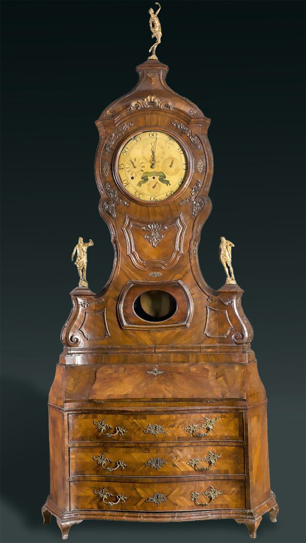 An Italian bureau cabinet with clock signed by Mauro Sabbatini, Modena, 1766, Modena, 18th century